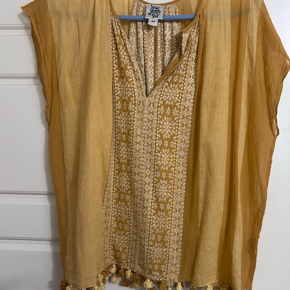 Ivy Jane Mustard Embroidered Blouse with Tassels